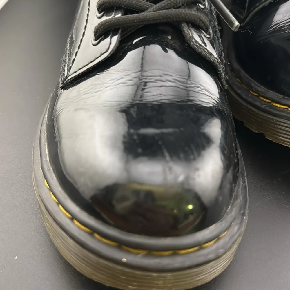 Kids Dr. Martens 1460 Patent Leather Black Lace Up Boots With Side Zipper Size 2